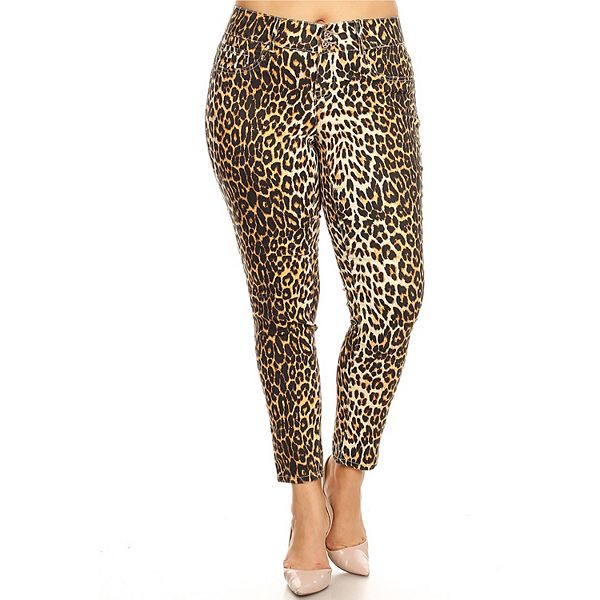 Plus Size White Mark Printed Cheetah Print Pants