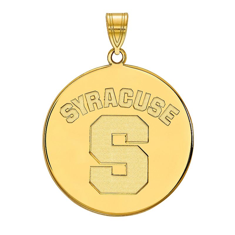 LogoArt Syracuse Orange Sterling Silver 14K Gold Plated XL Disc Pendant, Wo