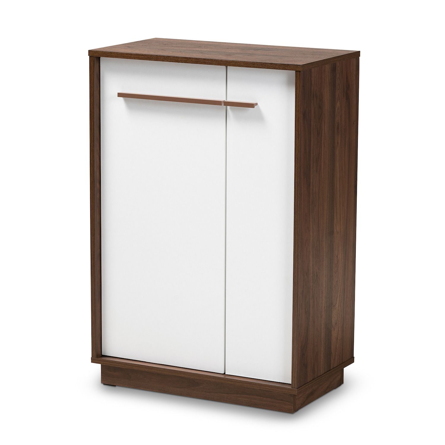 Designer Studios Shirley Modern and Contemporary Walnut Medium Brown Wood  2-Door Shoe Cabinet with Open Shelves