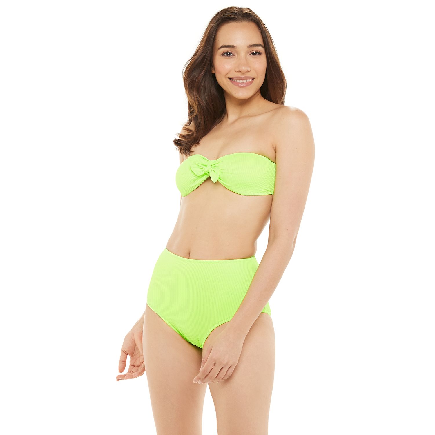 bandeau bikini top with high waisted bottoms