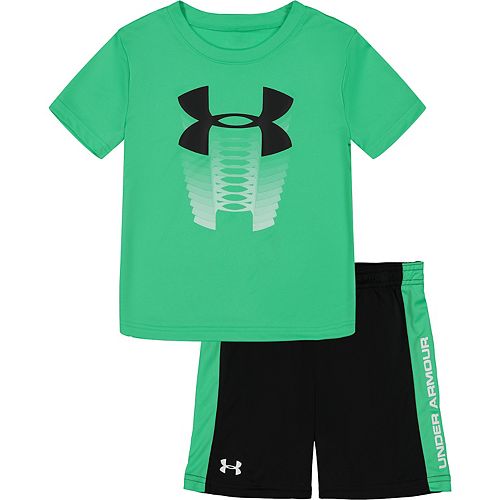 Toddler Boy Under Armour Rising Logo Graphic Tee & Striped Shorts Set