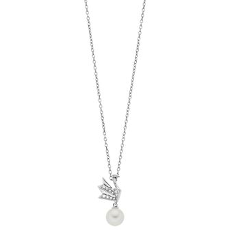 Sterling Silver Freshwater Cultured Pearl & Lab-Created White Sapphire Pendant Necklace