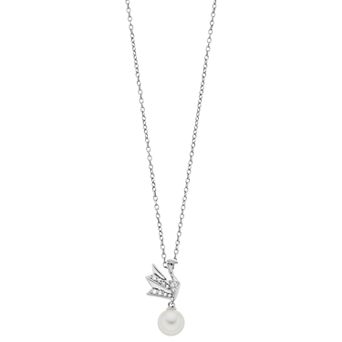 Sterling Silver Freshwater Cultured Pearl & Lab-Created White Sapphire Pendant Necklace