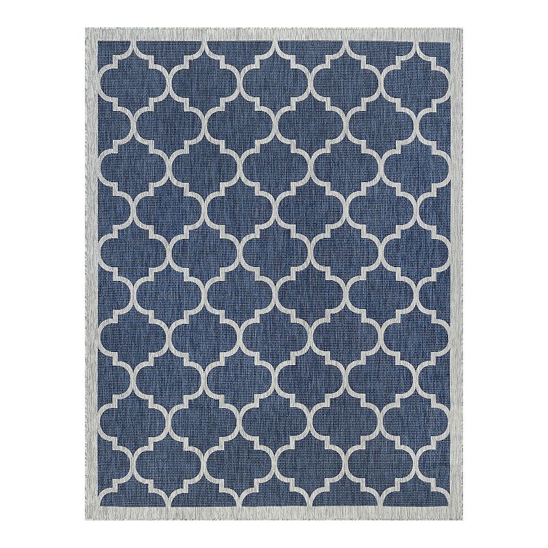 KHL Rugs Irving Geometric Outdoor Rug, Blue, 8X10 Ft