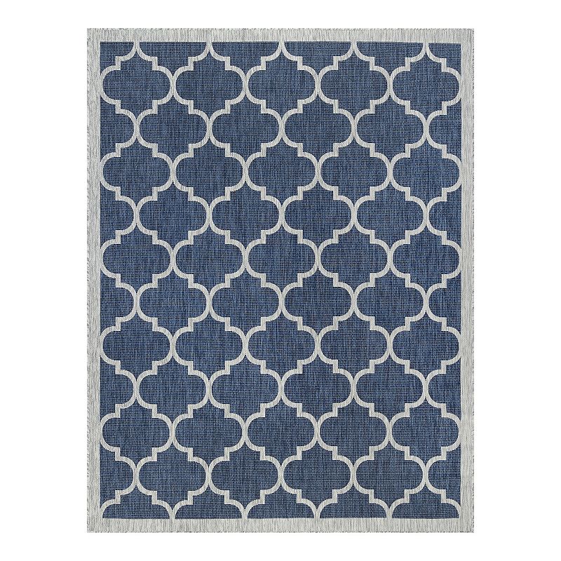 KHL Rugs Irving Geometric Outdoor Rug, Blue, 8X10 Ft