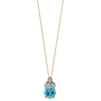 10k Gold Blue Topaz & White Topaz Pendant Necklace