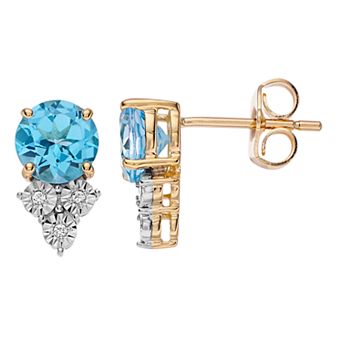 10k Gold Swiss Blue Topaz & White Topaz Earrings