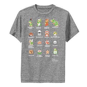 Boys 8-20 Nintendo Super Mario 8-Bit Good & Bad Characters Performance Tee