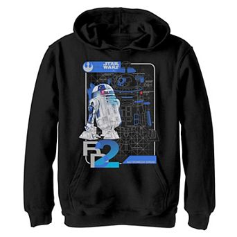 Boys 8-20 Star Wars Last Jedi R2-D2 Droid Unrendered Schematic Hoodie