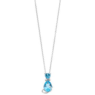 Sterling Silver Blue Topaz & White Topaz Cat Pendant Necklace