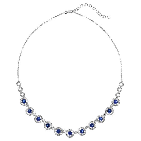 Sterling Silver Lab-Created Sapphire Halo Necklace