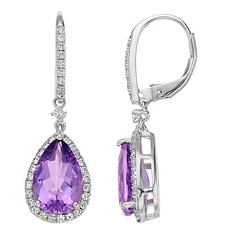 Sterling Silver Amethyst & Lab-Created White Sapphire Teardrop Earrings