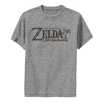 Boys 8-20 Nintendo Legend Of Zelda Links Awakening Palm Tree Green Text Logo Performance Tee