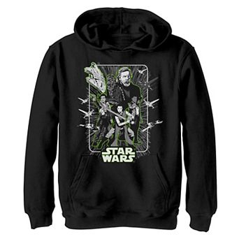 Boys 8-20 Star Wars Last Jedi Luke Rey Finn Poe Neon Green Hoodie
