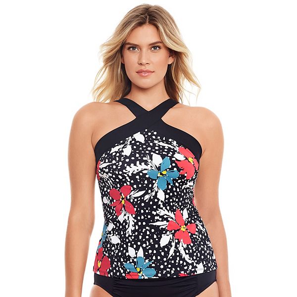 Women's Upstream Floral Criss-Cross Neck Tankini Top