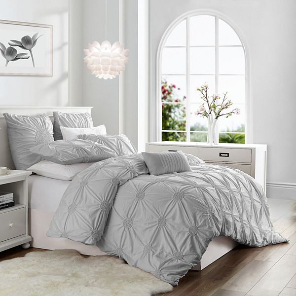 Swift Home Charming Ruched Pintuck Rosette Duvet Cover Set