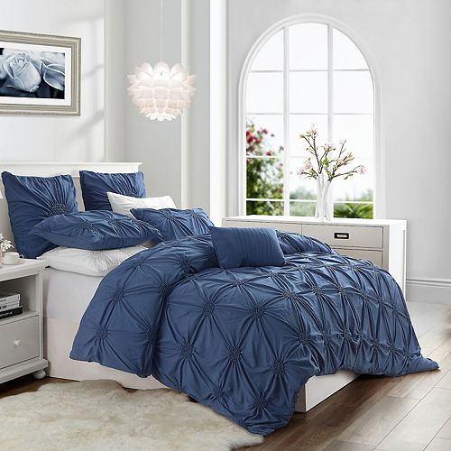 Charming Ruched Pintuck Rosette Duvet Cover Set