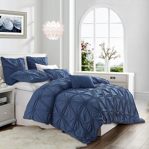 Swift Home Charming Ruched Pintuck Rosette Duvet Cover Set