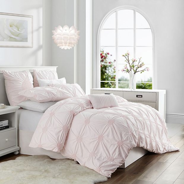 Swift Home Floral Pintuck Twin/Twin XL Comforter Set in Rose