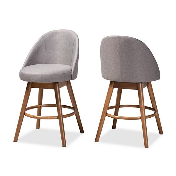 Baxton Studio Carra Mid-Century Modern Grey Fabric Upholstered Walnut-Finished Wood Swivel Counter Stool Set