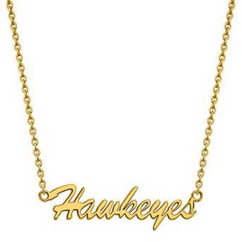 LogoArt Sterling Silver 14k Gold Plated Iowa Hawkeyes Name Medium Necklace
