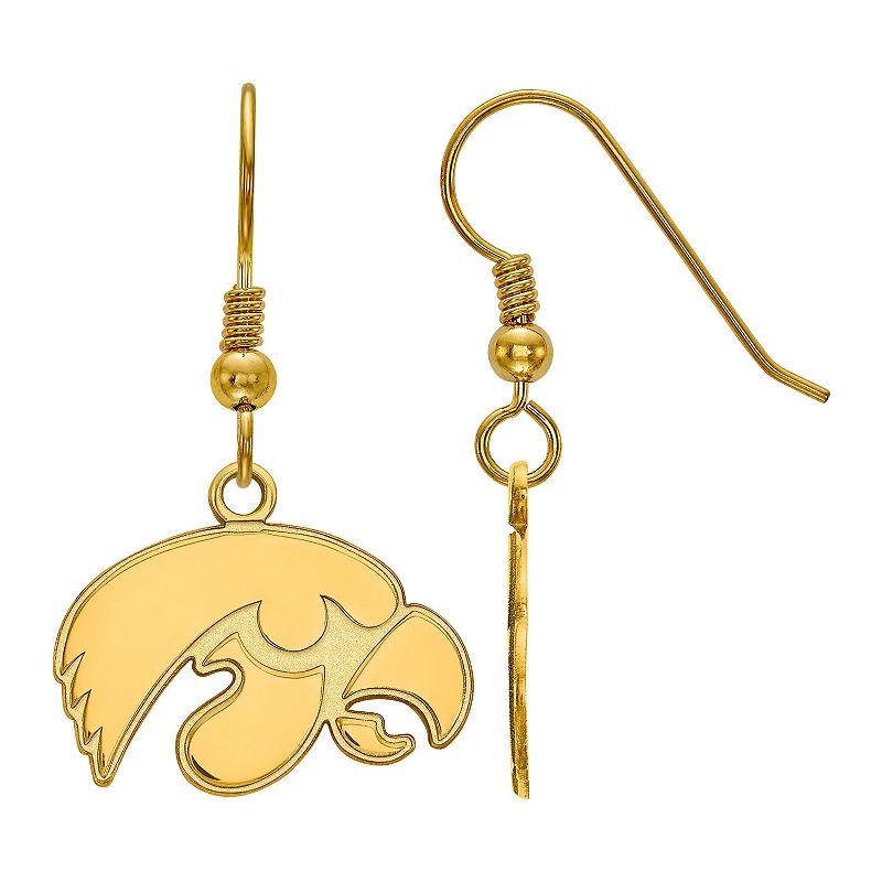 LogoArt Sterling Silver 14k Gold Plated Iowa Hawkeyes Small Dangle Earrings