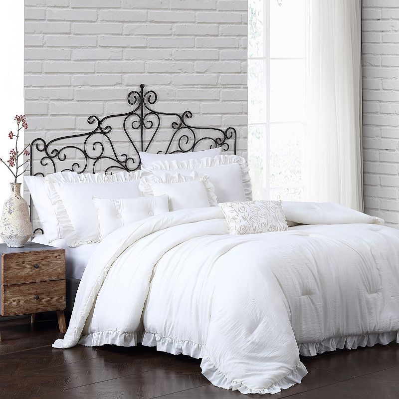 Davina Enzyme Washed Comforter Set, White, Queen