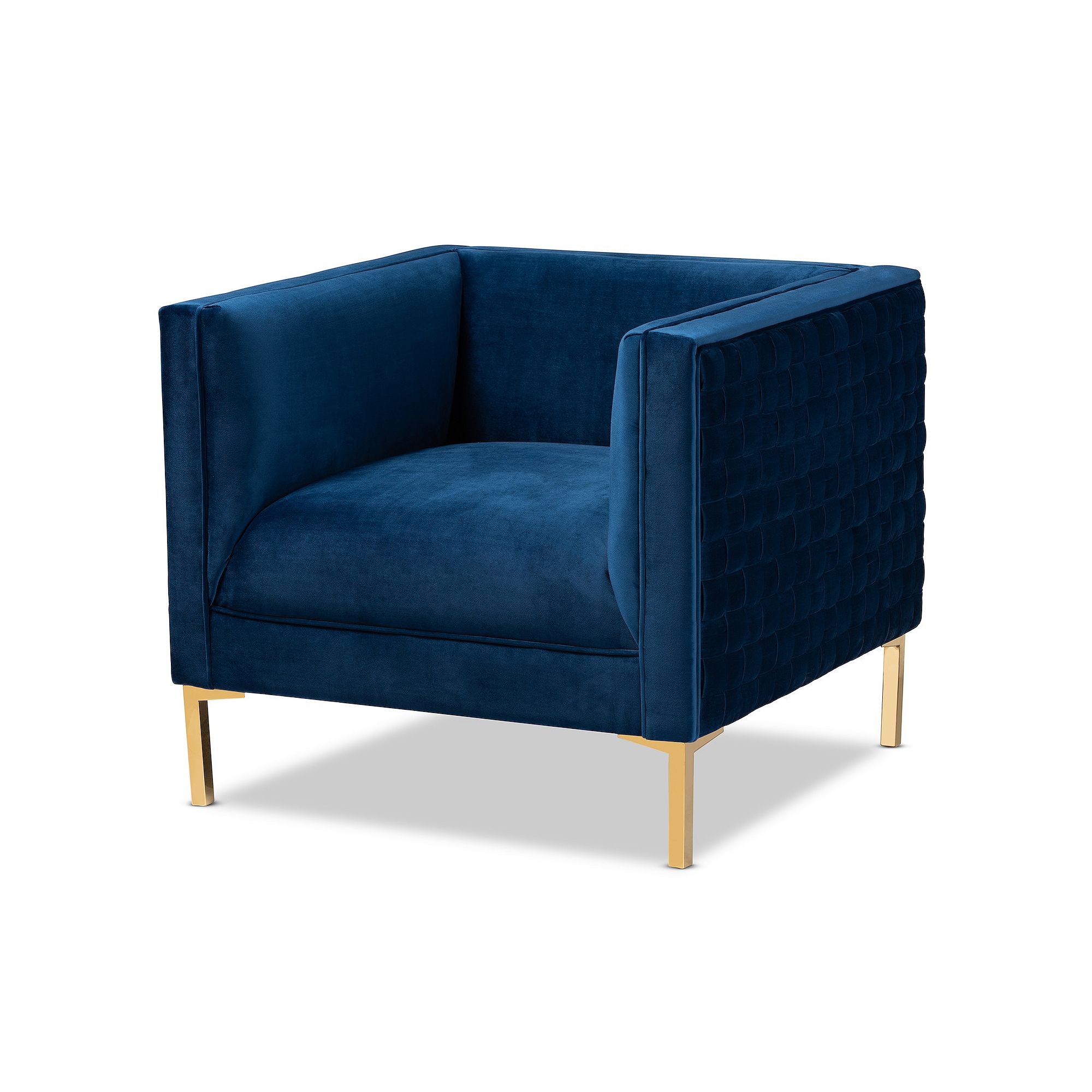 Baxton Studio Seraphin Blue Chair, Dark Blue Gold