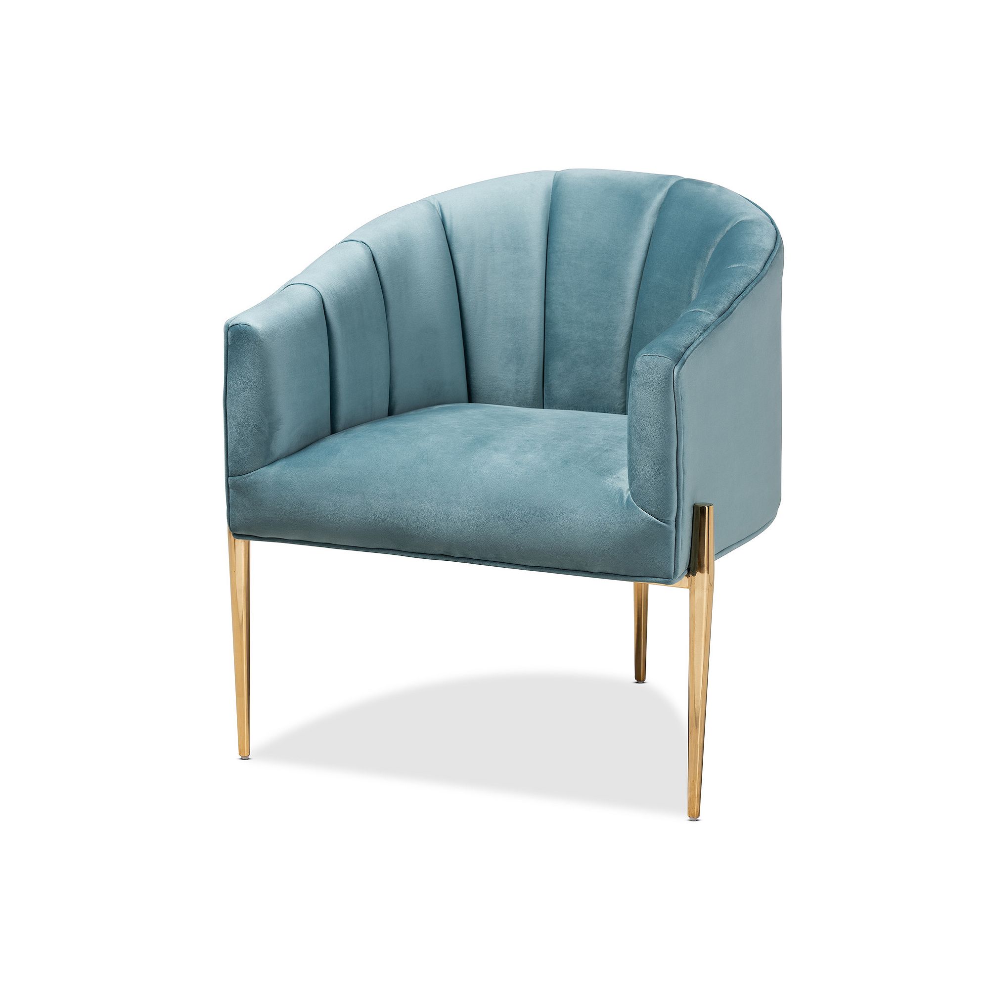 Baxton Studio Clarisse Blue Chair, Light Blue Gold