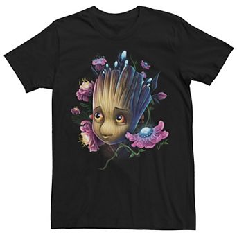 Men's Marvel Groot Head Shot Flowers Portrait Graphic Tee