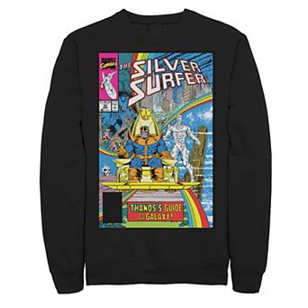 Men's Marvel Thanos Guide To The Galaxy Silver Surfer Comic Cover Fleece Graphic Top