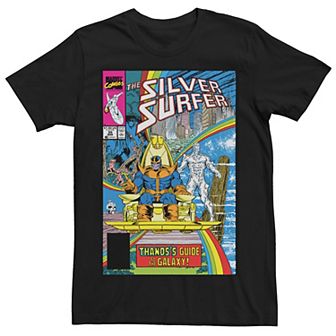 Men's Marvel Thanos Guide To The Galaxy Silver Surfer Comic Cover Graphic Tee
