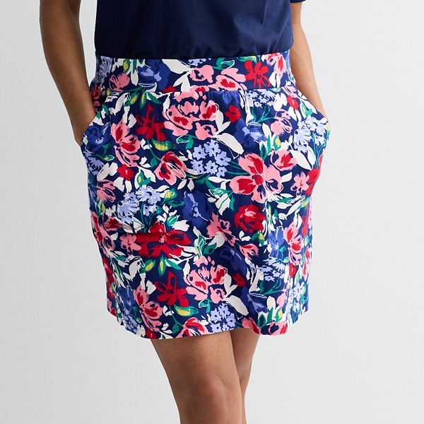 Women's Croft & Barrow® Easy Pull-On Skort - Navy Exploded Floral (LARGE)