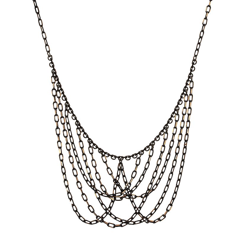 1928 Two Tone Chain Bib Necklace, Womens, Black