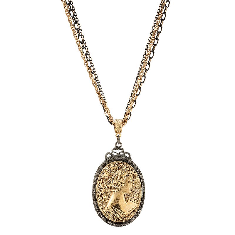 77579159 1928 Two Tone Cameo Pendant Necklace, Womens, Gold sku 77579159
