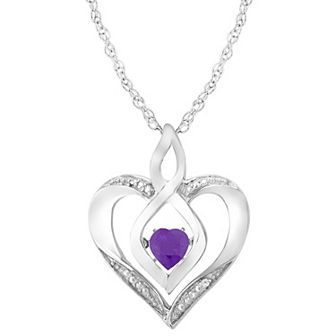 Sterling Silver Gemstone & Diamond Accent Heart Pendant Necklace