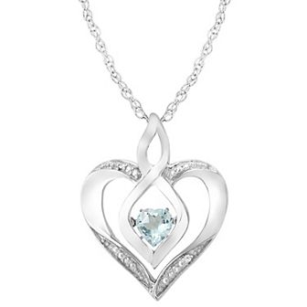 Sterling Silver Gemstone & Diamond Accent Heart Pendant Necklace