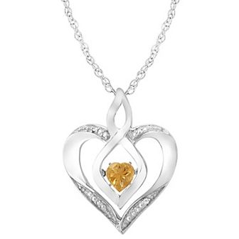 Sterling Silver Gemstone & Diamond Accent Heart Pendant Necklace