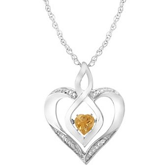 LOVEABLES Sterling Silver Gemstone & Diamond Accent Heart Pendant Necklace