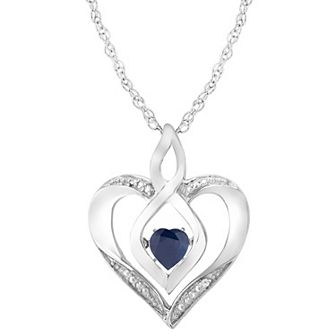 Sterling Silver Gemstone & Diamond Accent Heart Pendant Necklace