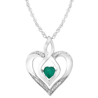 Sterling Silver Gemstone & Diamond Accent Heart Pendant Necklace