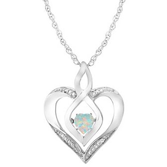 Sterling Silver Gemstone & Diamond Accent Heart Pendant Necklace
