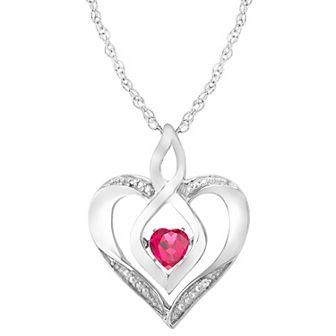 Sterling Silver Gemstone & Diamond Accent Heart Pendant Necklace