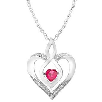 LOVEABLES Sterling Silver Gemstone & Diamond Accent Heart Pendant Necklace
