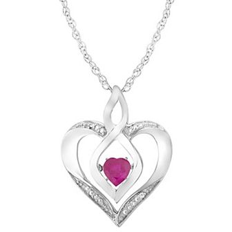 Sterling Silver Gemstone & Diamond Accent Heart Pendant Necklace