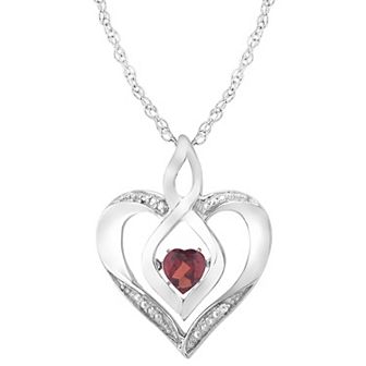 Sterling Silver Gemstone & Diamond Accent Heart Pendant Necklace