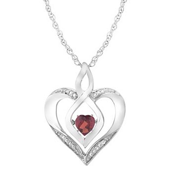 LOVEABLES Sterling Silver Gemstone & Diamond Accent Heart Pendant Necklace
