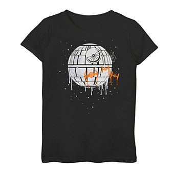 Girls 7-16 Star Wars Death Star Orange Drip Graphic Tee