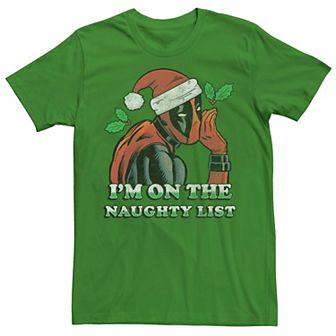 Men's Marvel Deadpool Santa Secret Naughty List Holiday Tee