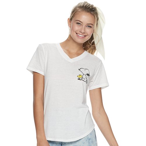 Juniors' Peanuts Snoopy & Woodstock High-low V-neck Graphic Tee